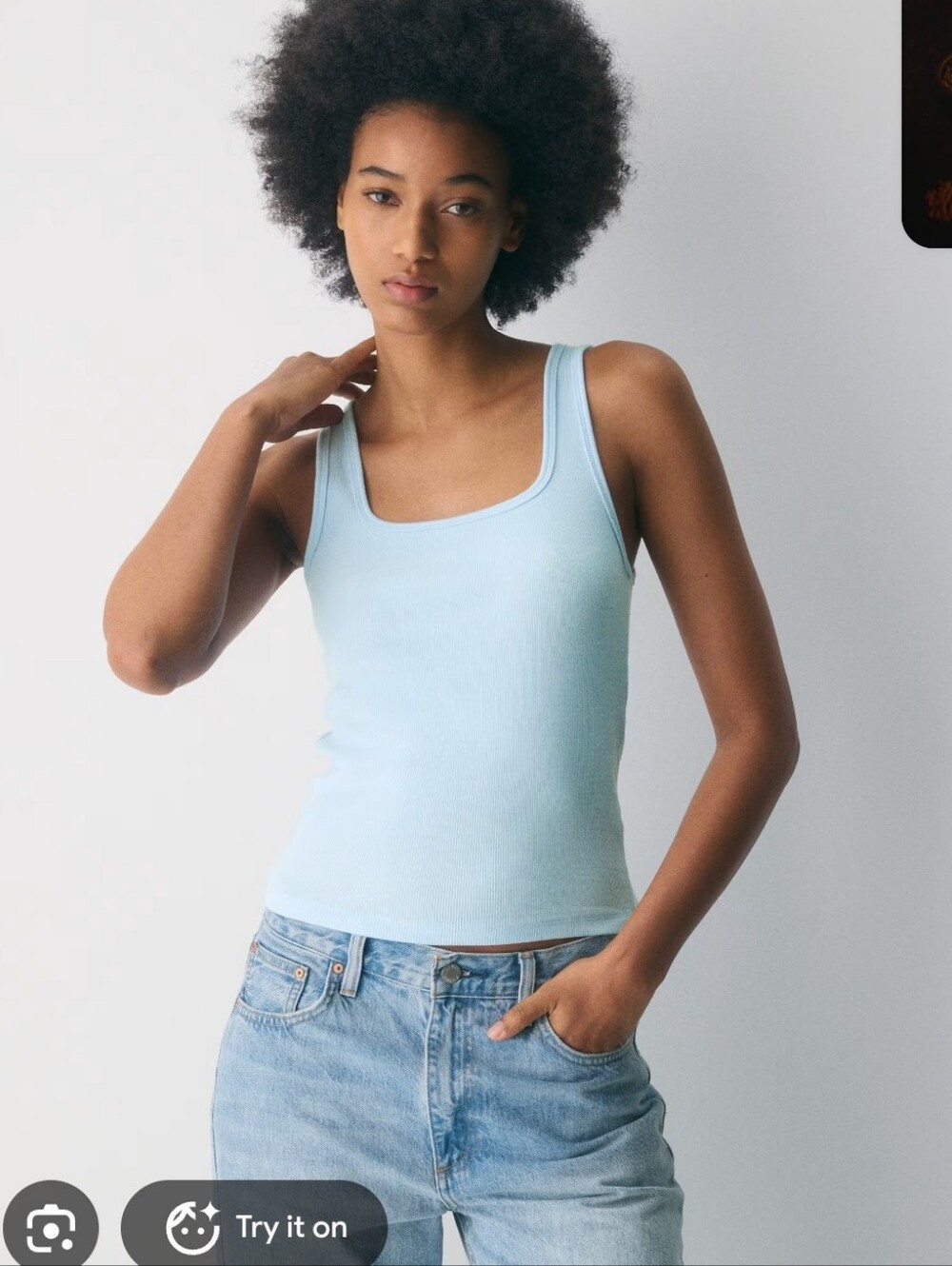 American Eagle Outfitters Light Blue Ribbed Square Neck Tank
